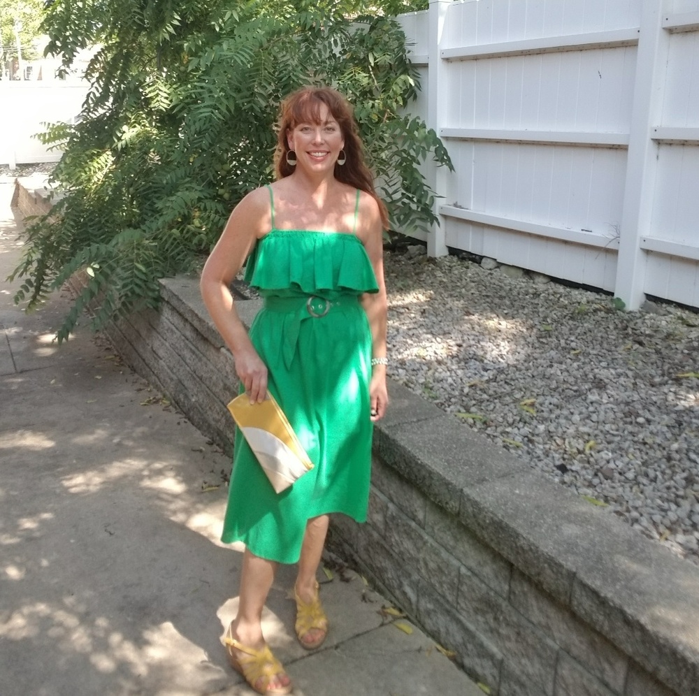 A Calin by Flying Tomato Green Ruffle Midi Dress